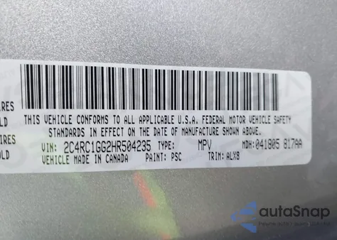 2017 Chrysler Pacifica Limited z USA, uszkodzony, nr VIN 2C4RC1GG2HR504235